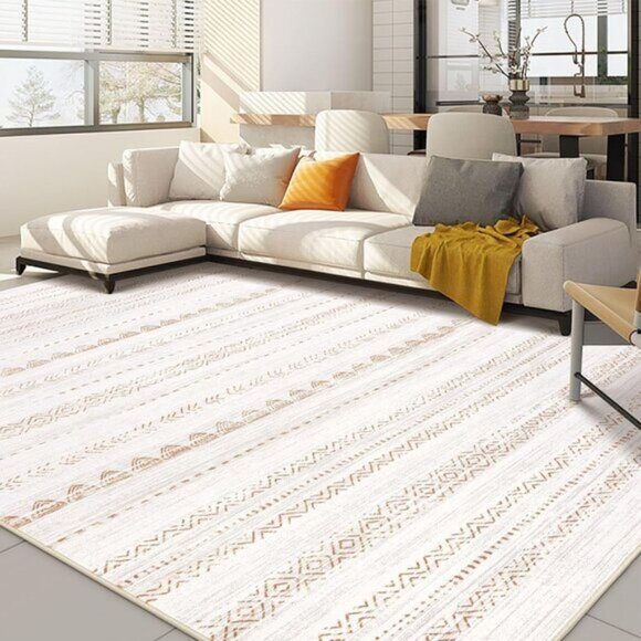 New 5x7 Brown Washable Area Rug, Soft Non Slip-Carpet for Home & Room Decor
